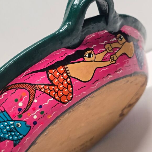 Vintage MEXICAN Ixtapa Terracotta Pottery Folk Art Hand Painted Large Bowl - Picture 5 of 8